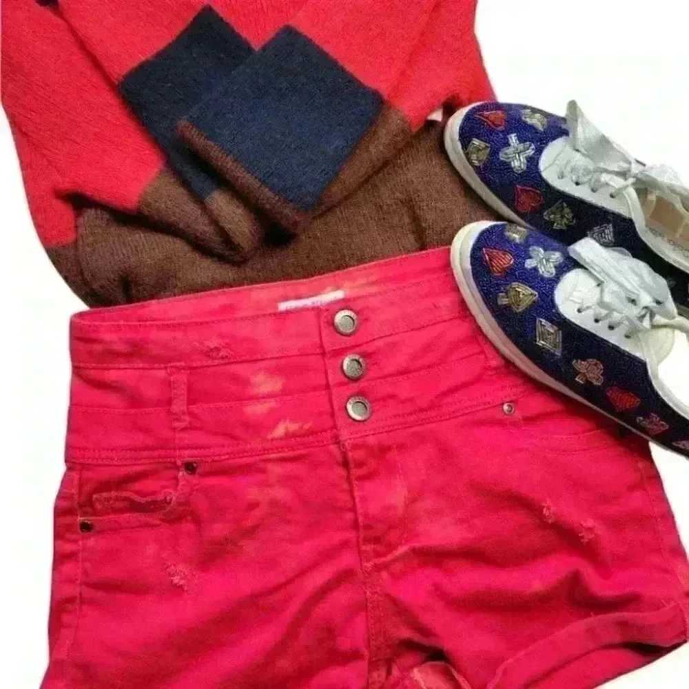 Hot Kiss Reworked red High Rise Mini Shorts women's size 6 - Picture 4 of 11